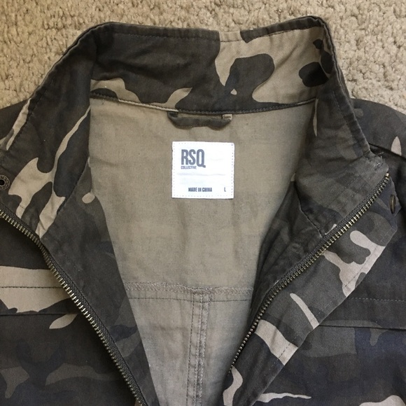 RSQ Size L Army Camouflage Anorak Jacket Front Zip Buttons Pockets Girls - Picture 2 of 8